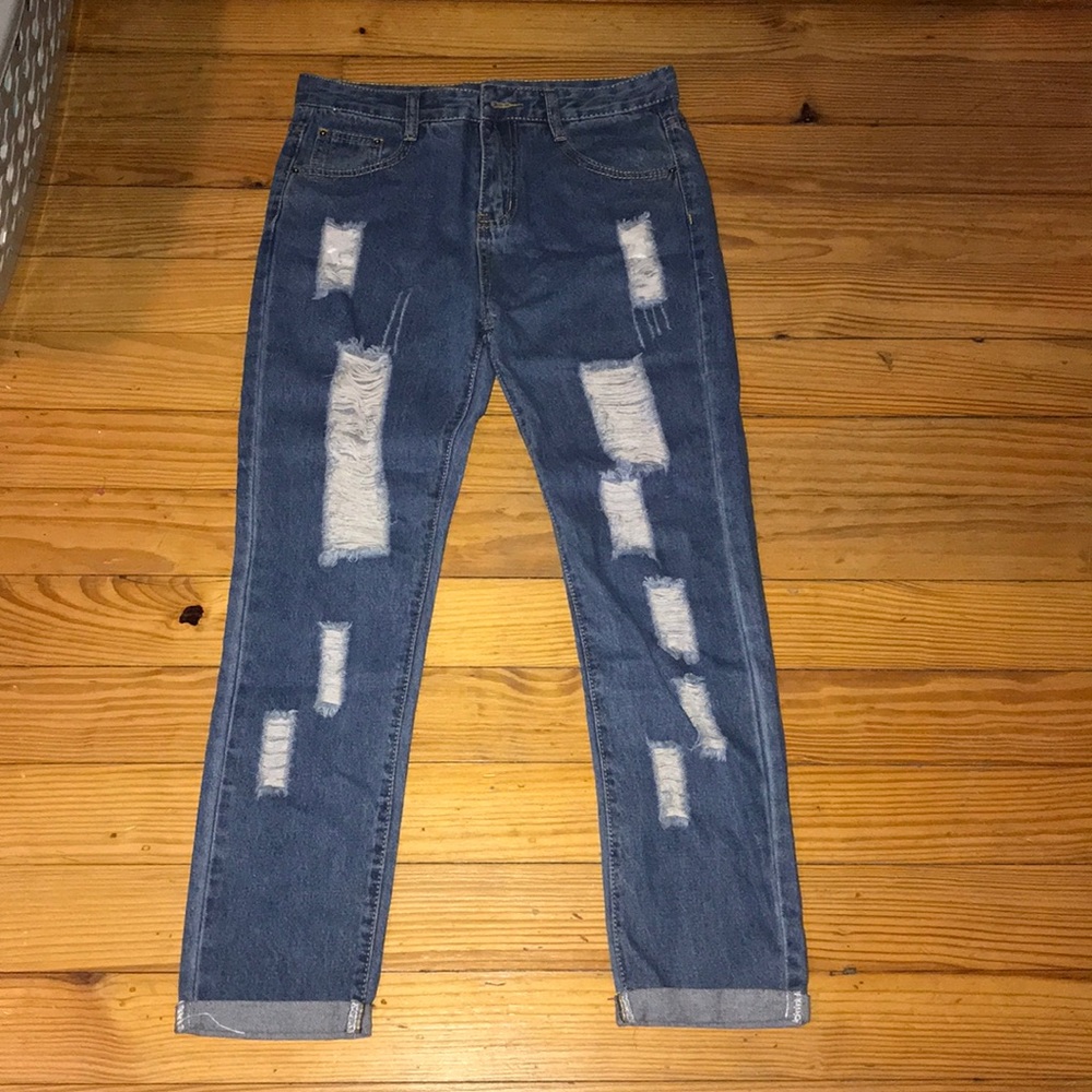 High waisted, ripped boyfriend jeans